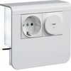 Держатель устройств c розеткой Schuko (L+N+PE) 16A 250A AC и модулем УЗИП 16A 230В АС тип III, для профиля 20х55 мм, без доп. накладки, PC/ABS безгалоген., RAL9010  чисто-белый . Hager SL
