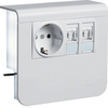 Держатель устройств с розеткой Schuko (L+N+PE) 16A 250A AC и 2хRJ45 Кат.6, для профиля 20х55 мм, без доп. накладки, PC/ABS безгалоген., RAL9010 чисто-белый . Hager SL