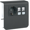 Держатель устройств с розеткой Schuko (L+N+PE) 16A 250A AC и 2хRJ45 Кат.6, для профиля 20х55 мм, без доп. накладки, PC/ABS безгалоген., RAL9011 графитово-чёрный . Hager SL