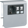 Держатель устройств с розеткой Schuko (L+N+PE) 16A 250A AC и 2хRJ45 Кат.6, для профиля 20х55 мм, без доп. накладки, PC/ABS безгалоген., цвет алюминий . Hager SL
