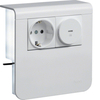 Держатель устройств c розеткой Schuko (L+N+PE) 16A 250A AC и модулем УЗИП 16A 230В АС тип III, для профиля 20х80 мм, без доп. накладки, PC/ABS безгалоген., RAL9010  чисто-белый . Hager SL