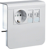 Держатель устройств с розеткой Schuko (L+N+PE) 16A 250A AC и 2хRJ45 Кат.6, для профиля 20х80 мм, без доп. накладки, PC/ABS безгалоген., RAL9010 чисто-белый . Hager SL