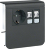 Держатель устройств с розеткой Schuko (L+N+PE) 16A 250A AC и 2хRJ45 Кат.6, для профиля 20х80 мм, без доп. накладки, PC/ABS безгалоген., RAL9011 графитово-чёрный . Hager SL