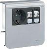 Держатель устройств с розеткой Schuko (L+N+PE) 16A 250A AC и 2хRJ45 Кат.6, для профиля 20х80 мм, без доп. накладки, PC/ABS безгалоген., цвет алюминий . Hager SL