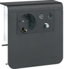 Держатель устройств c розеткой Schuko (L+N+PE) 16A 250A AC и RTV/SAT оконечной,  4-862 МГц /4-2400 МГц, для профиля 20х80 мм, без доп. накладки, PC/ABS безгалоген., RAL9011 графитово-чёрный . Hager SL
