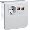 Держатель устройств c розеткой Schuko (L+N+PE) 16A 250A AC и для громкоговорителей (4 проводника до 6мм2;), для профиля 20х80 мм, без доп. накладки, PC/ABS безгалоген., RAL9010 чисто-белый . Hager SL