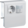 Держатель устройств c розеткой Schuko (L+N+PE) 16A 250A AC и выключателем с датчиком движения, для профиля 20х80 мм, без доп. накладки, PC/ABS безгалоген., RAL9010 чисто-белый . Hager SL