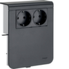 SL new, Держатель устройств с двойной розеткой Shcuko 2x(L+N+PE) 16А, 250В АС, с защитными шторками, для профиля 20х115 мм, без доп накладки, PC/ABS безгалоген., RAL9011 графитово-чёрный