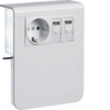 SL new, Держатель устройств с розетками Schuko (L+N+PE) 16A 250A AC и 2хRJ45 Кат.6, для профиля 20х115 мм, без доп. накладки, PC/ABS безгалоген., RAL9010 чисто-белый
