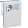 SL new, Держатель устройств c розеткой Schuko (L+N+PE) 16A 250A AC и LED табло 230В, для профиля 20х115 мм, без доп. накладки, PC/ABS безгалоген., RAL9010 чисто-белый