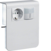 SL new, Держатель устройств c розеткой Schuko (L+N+PE) 16A 250A AC и выключателем с датчиком движения, для профиля 20х115 мм, без доп. накладки, PC/ABS безгалоген., RAL9010 чисто-белый